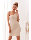 Fitted one-shoulder dress, beige 08210 - Online store - Boutique